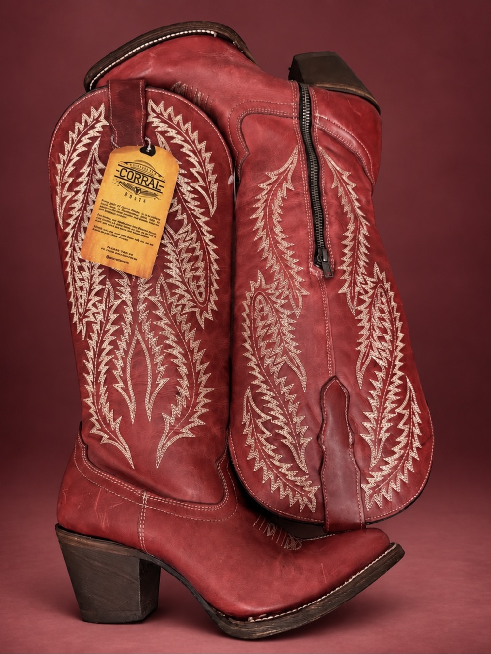 Corral Red Embroidered Western Knee-High Boots